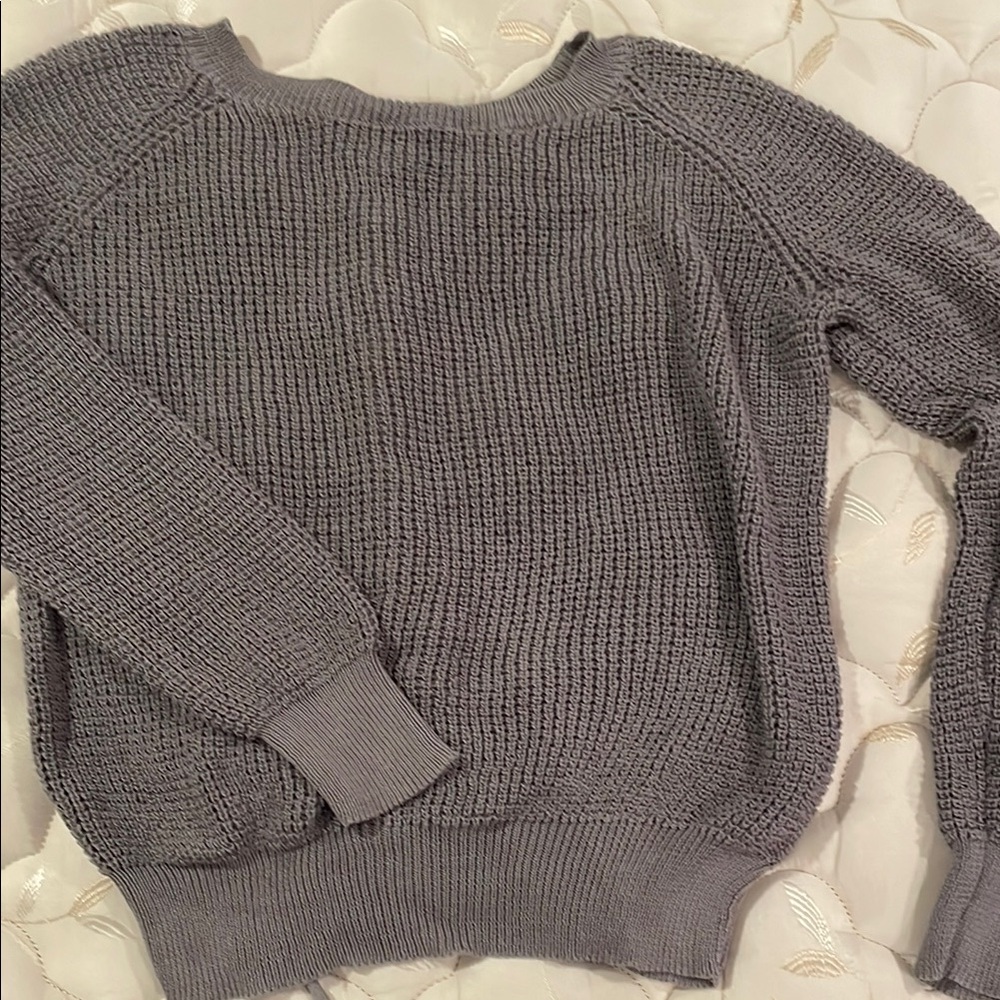 TCEC Gray Crew Neck Sweater Chunky Knit